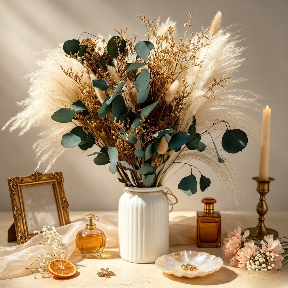 Eucalyptus Preserved - 자연 건조 팜파스 그래스 부케, 보존된